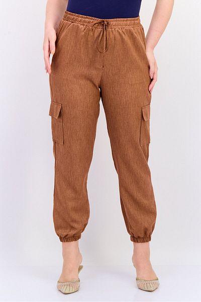 Koton Women Regular Fit Textured Cargo Pants, Brown