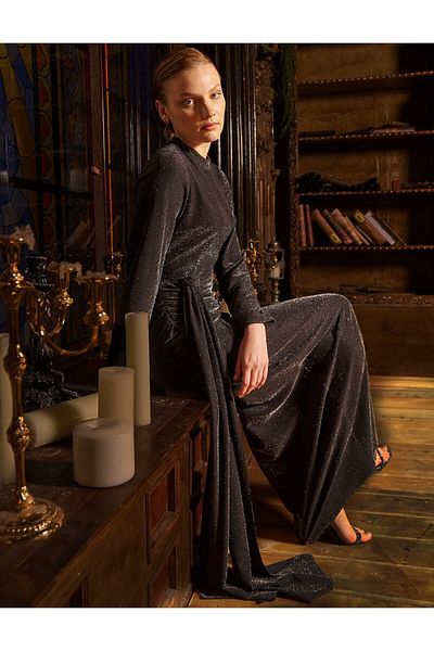 Kayra Waist Knotted Stylish Dress Black