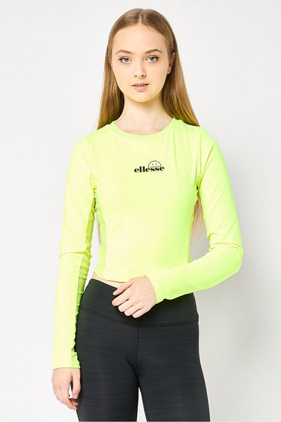 Ellesse قميص رياضي نسائي بأكمام طويلة من Smiley، أصفر نيون