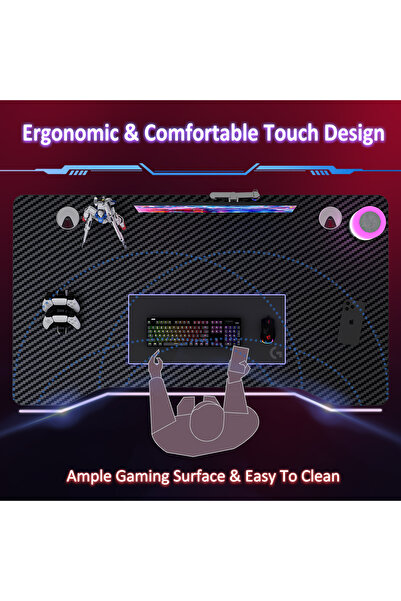 Sheinhome طاولة ألعاب، مكتب منزلي مع إدارة كابلات، محطة عمل ألعاب كمبيوتر من ألياف الكربون