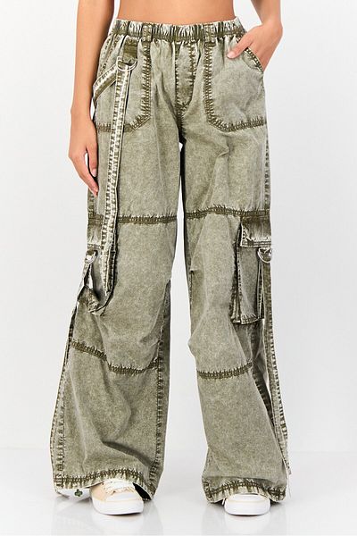 Don't Call Me Jennyfer Women Regular Fit Washed Cargo Pants, Washed Olive