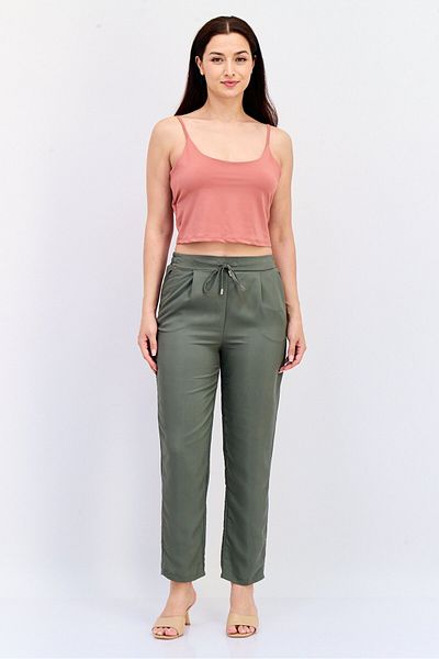 Koton Women Regular Fit Solid Straight Leg Pants, Khaki