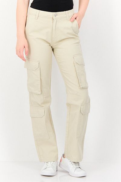 Don't Call Me Jennyfer Women Straight Fit Solid Cargo Pants, Beige