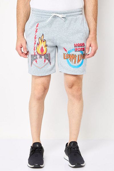 Members Only Men Regular Fit 7,5 Inseam Graphic Print Fleece Shorts, Heather Grey