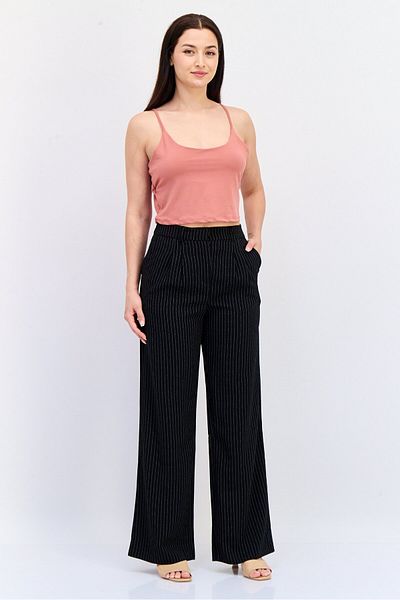 Koton Women Stripe Wide Leg Pants, Black