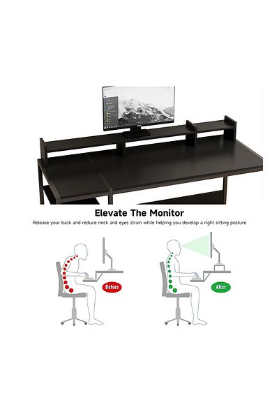 Sheinhome Computer Desk with Monitor Stand,Gaming Table with Storage Shelves,Modern Study Desks