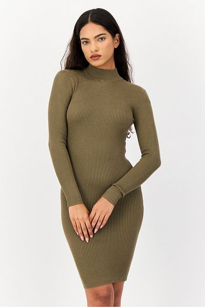 Don't Call Me Jennyfer Women Ribbed Bodycon Dress, Khaki