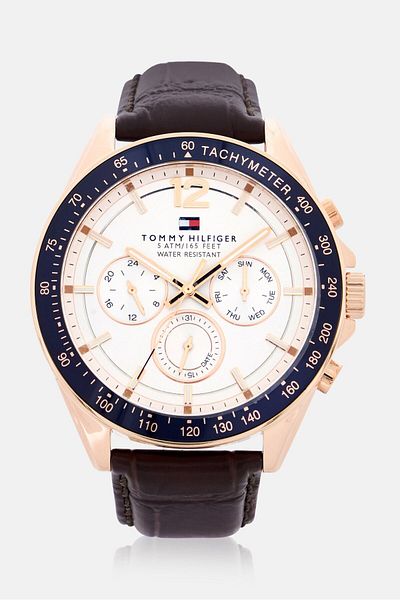 Tommy Hilfiger ساعة رجالية 1791118 جلد طبيعي 46 مم، متعددة الألوان
