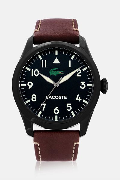 Lacoste Men 2011299 Leather Watch 42 mm, Black