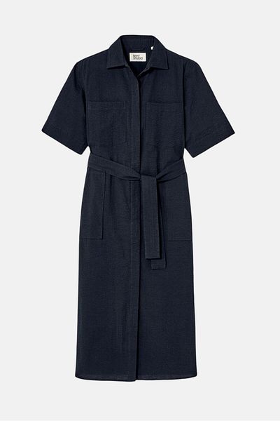 Tchibo Women Textured Short Sleeve Shirt Dress, Navy Blue