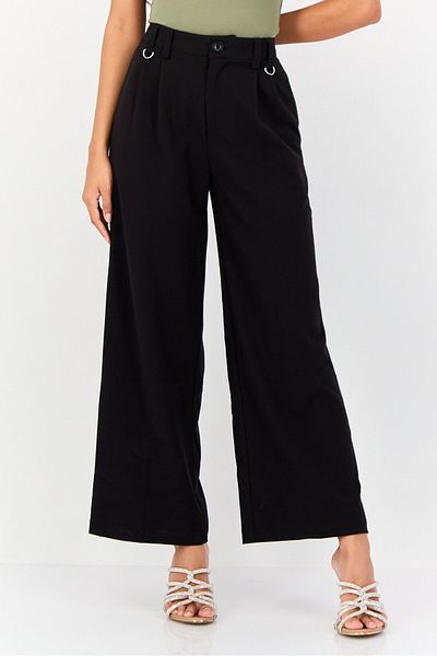 Don't Call Me Jennyfer Women High Rise Solid Wide Leg Pants, Black