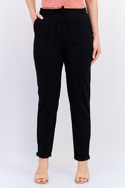 Koton Women Regular Fit Plain Straight Leg Pants, Black
