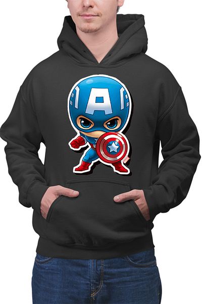 OEM Men's Hoodie Captain America Chibi Action Joe Simon Jack Kirby