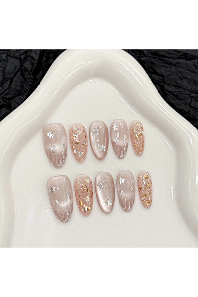 Choice 10 قطع أظافر صناعية مصنوعة يدويًا على شكل عين قطة زرقاء لامعة Y2k تصام...