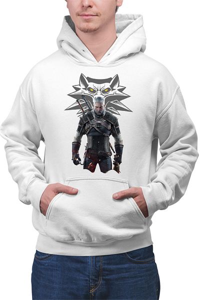 OEM Men's Hoodie Witcher Wild Hunt Wolf Silver Armor Medieval