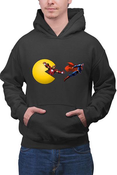 OEM Men's Hoodie Pac Man Iron Man Eat Superman Run Heroes Powers