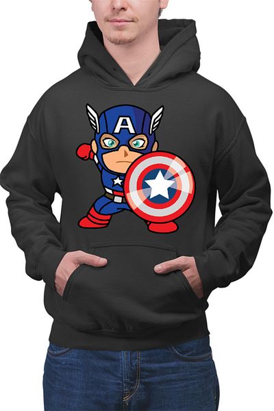 OEM Men's Hoodie Captain America Chibi Steve Rogers Top Secret