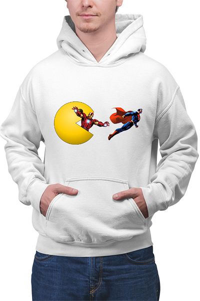 OEM Men's Hoodie Pac Man Iron Man Eat Superman Run Heroes Powers