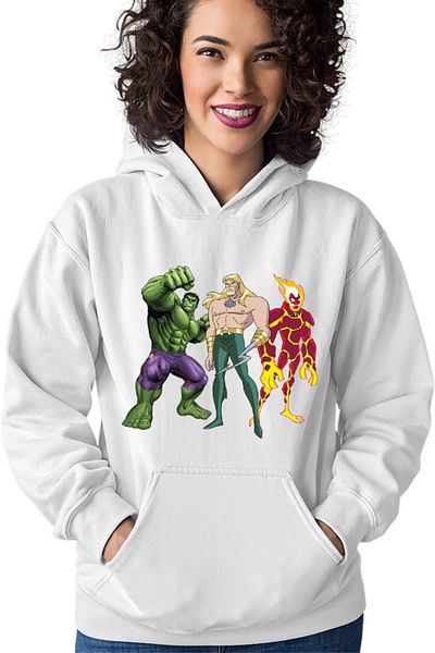 OEM Women's Hoodie Aquaman Cartoon Ben10 Fire Monster Hulk Green