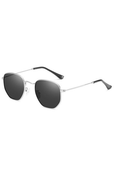 Choice as shown silver gray Fashion 2024 Hexagonal Polarized Sunglasses For Men Women Polygon Metal Shade P