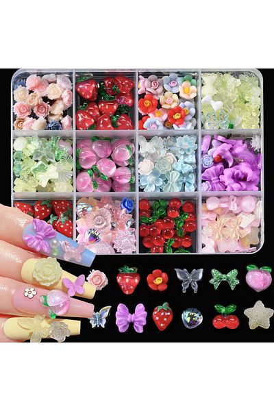 Choice ZB128-2 12Grids 3D Mixed Fruits/Lollipop/Flower Nail Charms Cherry,Strawberry,Watermelon Nail Art De