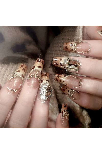 Choice style 6 24pcs New Year Heavy Metal Press on Nails Chinese Bride Wedding Fake Nails Full Cover Wearab