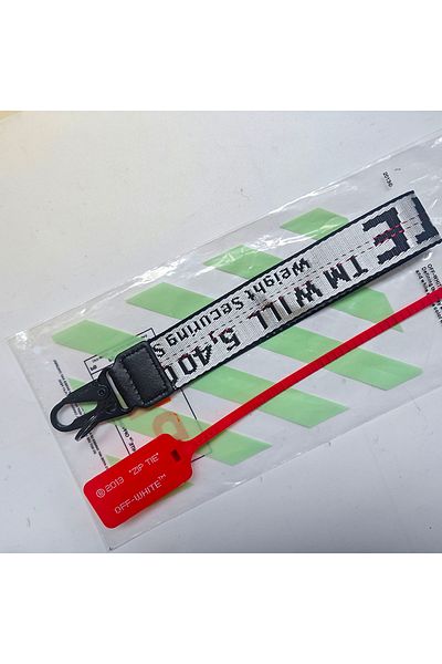 Choice WHITE 26CM Striped Canvas Embroidery Letter Keychain with Release Switch, Fashion Key Ring for Women