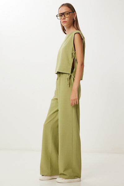 Lovelyİstanbul Padded Linen Blouse Trousers Set Lrv0115 Green