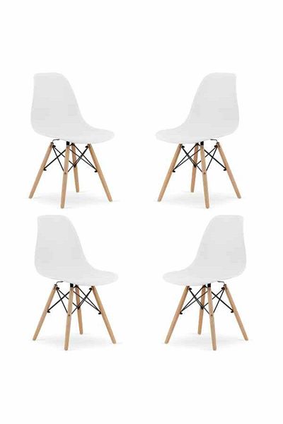 Mercaton Set 4 Scaune Acerenza, Stil Scandinav cu Picioare din Lemn de Fag, Cadru Metalic, Sezut PP,