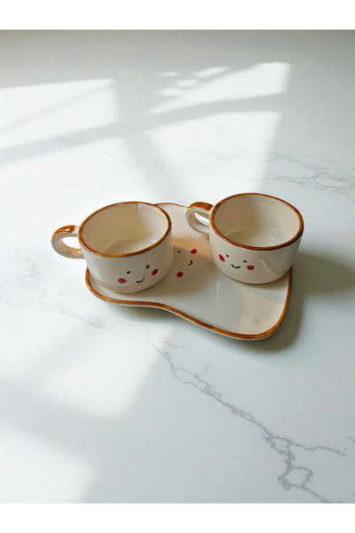Soli Seramik Handmade Cheerful Ceramic 3-Piece Breakfast Set – Special Presentation with Smiling Face Design