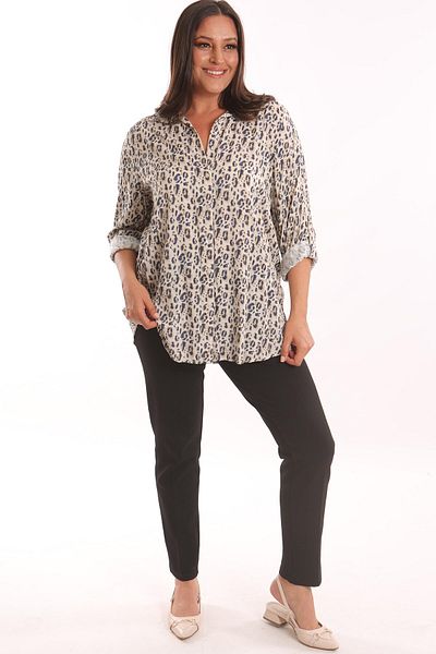 Metpoint Ψηφιακό εμπριμέ πουκάμισο Trend42plus Plus Size Navy Blue Leopard