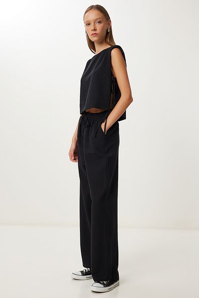 Lovelyİstanbul Padded Linen Blouse Trousers Set Lrv0115 Black