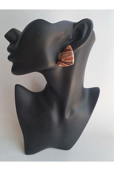 BHR AKSESUAR Brown Burgundy Triangle Earrings