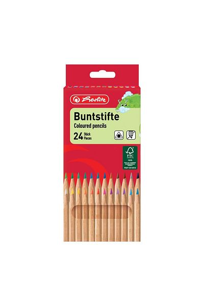 Herlitz Creioane colorate, Set de 24, Lemn de culoare, Material lemn