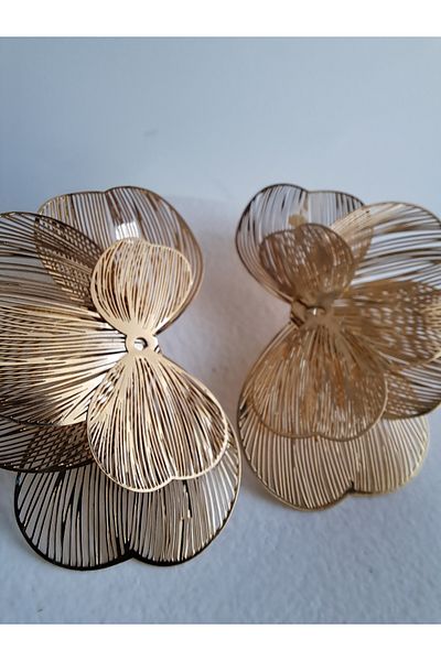 BHR AKSESUAR Gold Half Flower Earrings 5 cm