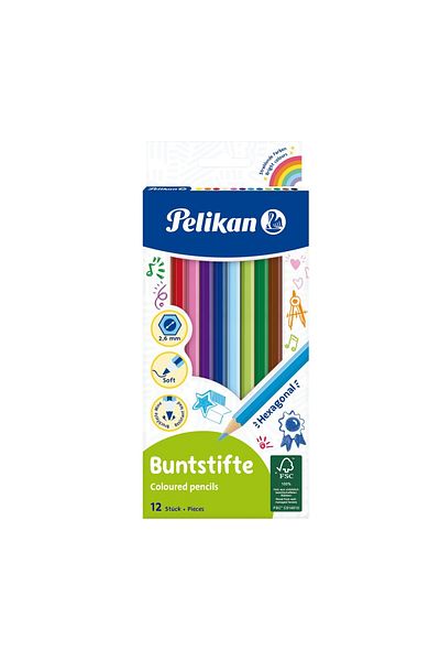 Pelikan Creioane colorate lăcuite, set de 12, culori asortate, material lemn, vârf de 3,0 mm