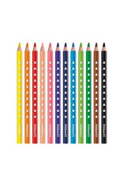 Pelikan Creioane colorate Silverino Lacquered, Set de 12, Material Lemn, Secțiune Triunghiulară, Mină Groasă