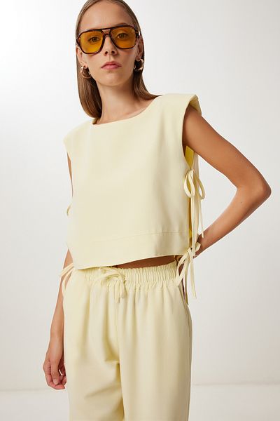 Lovelyİstanbul Padded Linen Blouse Trousers Set Lrv0115 Yellow