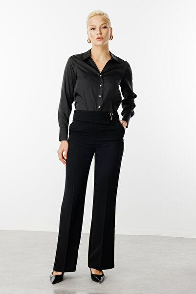 Ekol Beli Tokalı Bol Paça Pantolon