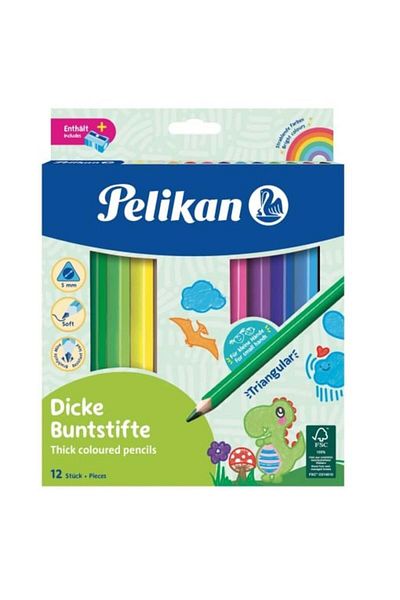 Pelikan Jumbo Colored Pencils, Set of 12 & Sharpener, Color Assorted, Material Wood