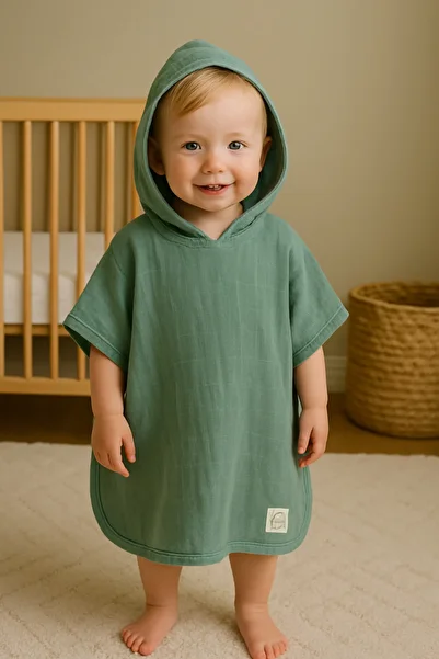 Shadro Textile Cotton Muslin Green Poncho Baby Kids Beach Poncho