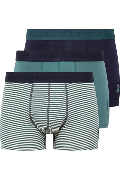 U.S. Polo Assn. U.S. Polo Assn. Men's 3-Piece Boxer Set - Green Navy Blue Pattern Comfortable Cotton Underwear