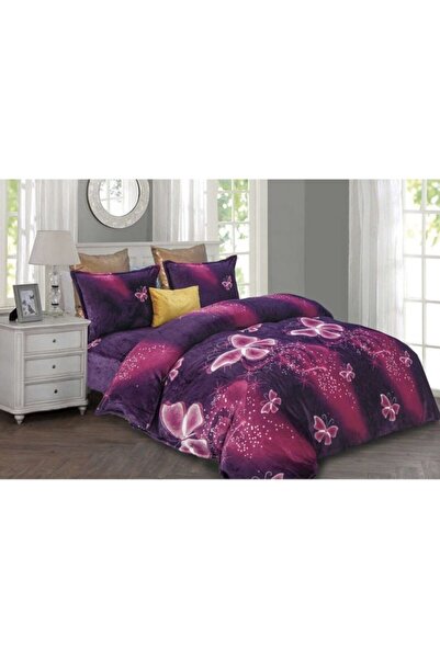 OEM Lenjerie de pat cocolino, cu elastic, 2 persoane, 4 piese, 180x200 cm, Imprimeu fluturi, multicolor