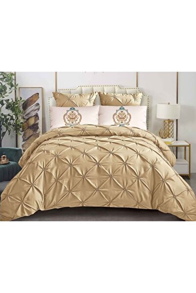 OEM Double bed linen, pleated, Finet, 6 pieces, 2 persons, Plain, 180x200cm, coffee with milk