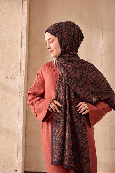 Mahal Silkhome Stripe Edge Shawl Patterned Nariya Shawl