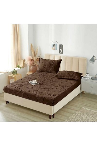 OEM Husa si 2 fete perna, Cocolino, Sherpa Throw, Embosat 3D Fluturi, 3 Piese, 180x200cm, Maro