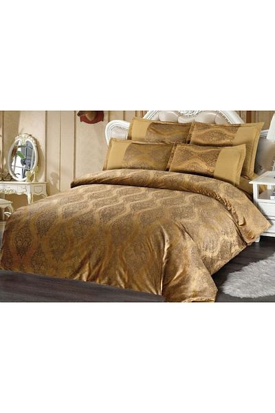 OEM Double Bed Linen, Velvet, 6 Pieces, 2 People, Uni, 230x250cm, Beige Gold