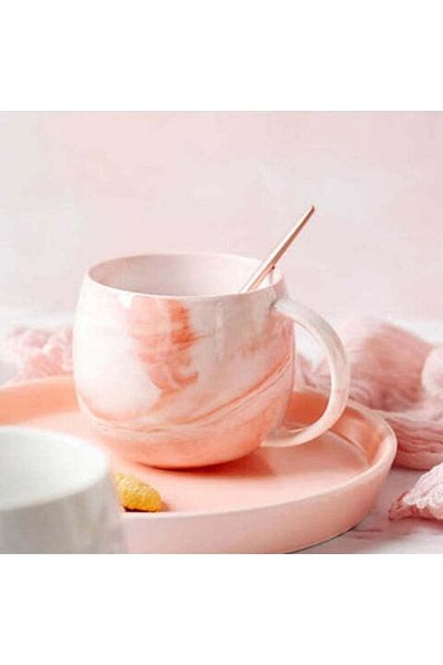 OEM Cană ceramică pentru ceai - cafea - roz cu efect de marmură