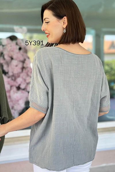 İnce Topuk Red Dereli Linen Blouse 5Y391
