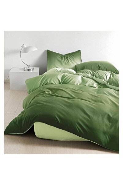 OEM Double bed linen with reversible design, 4 pieces, for , 180x200cm, satin cotton, green